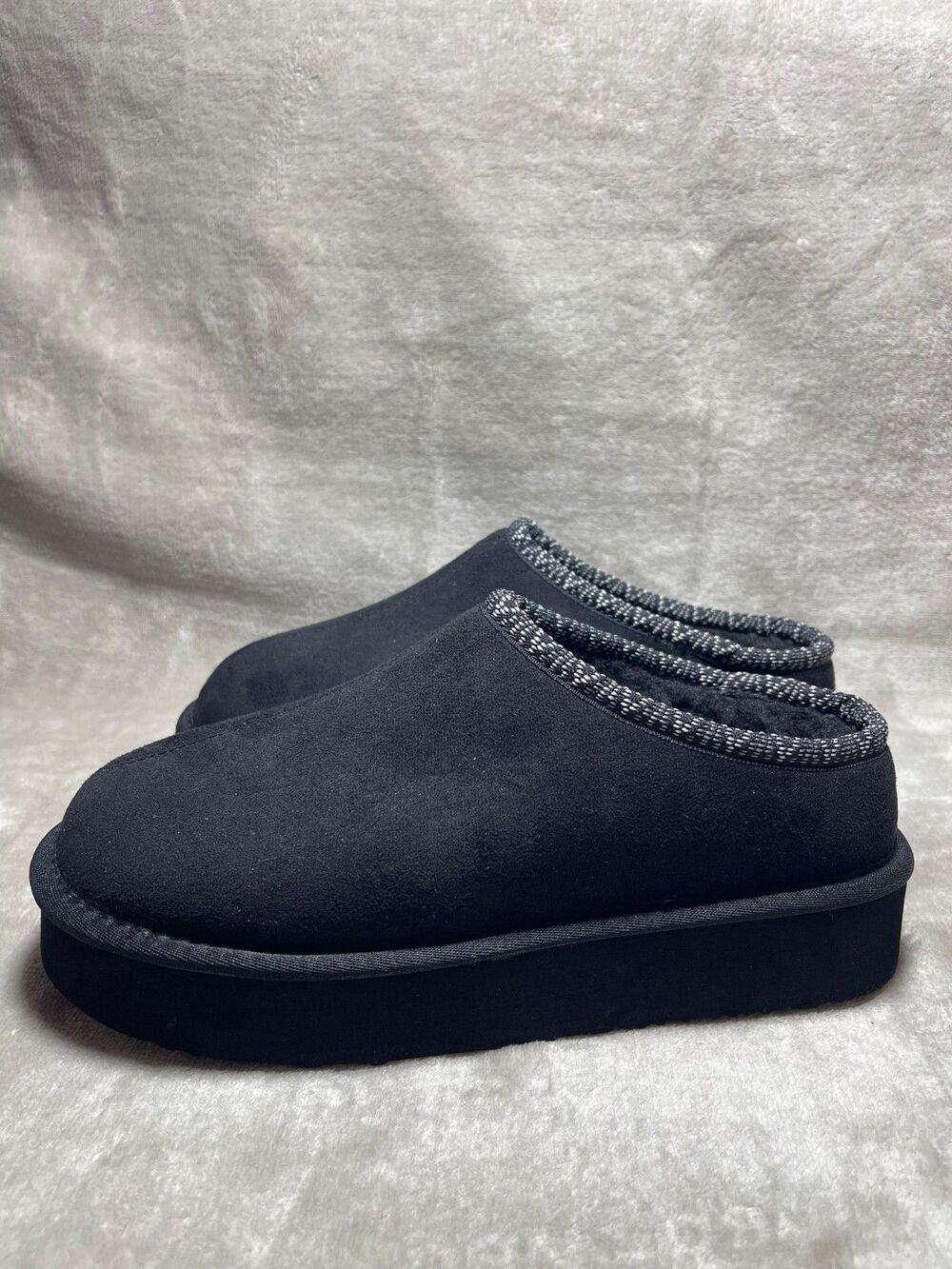 Pawz Platform Clog Slippers Women Size 8 Black Faux Fur New
